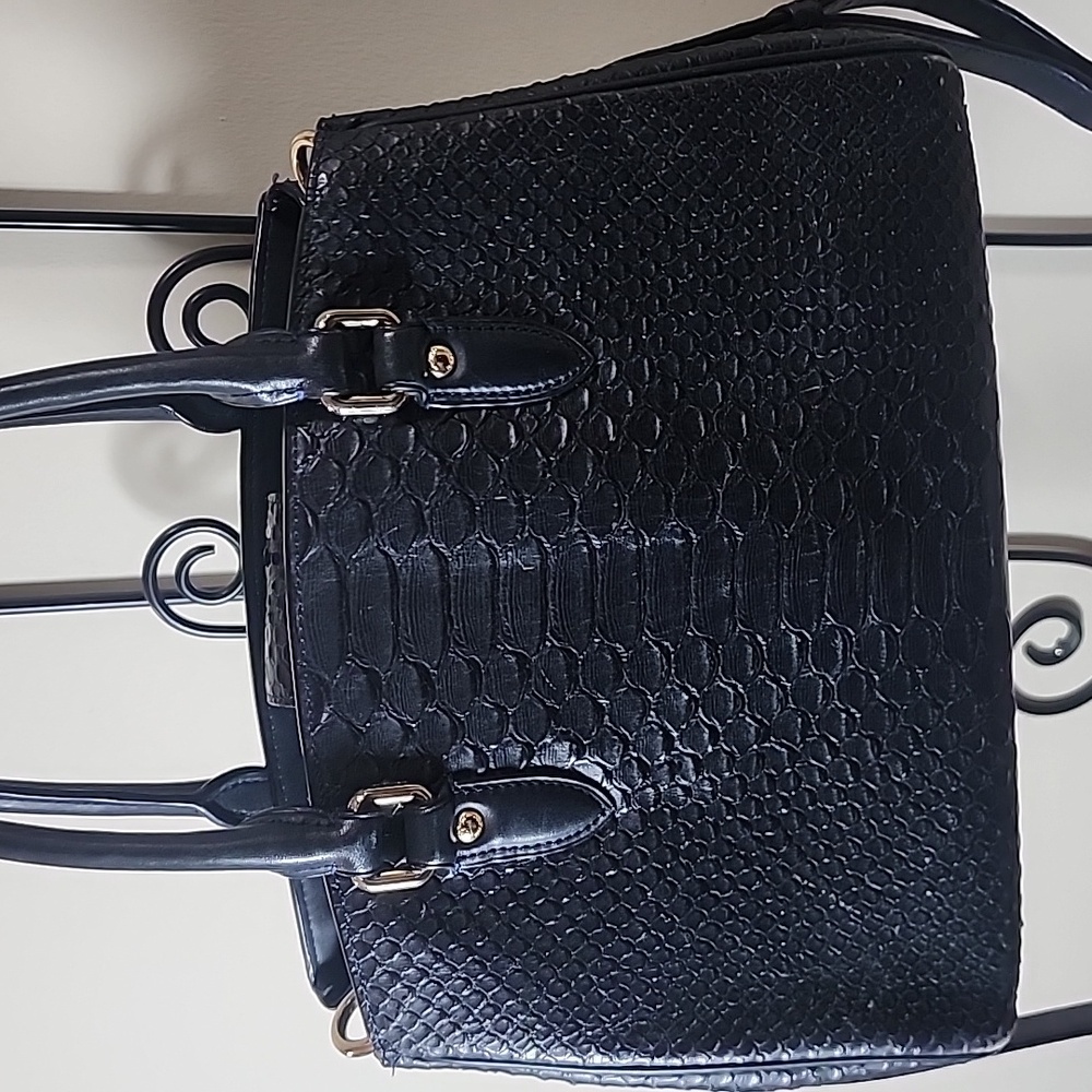Python Snake Skin Inspired Navy Satchel Shoulder … - image 9